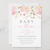 Baby In Bloom Pink Floral Baby Shower Invitation Kaart (Voorkant)