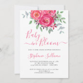Baby in Bloom Pink Floral Baby shower Invitation Kaart (Voorkant)