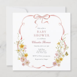Baby in Bloom Pink Floral Baby shower Invitation Kaart