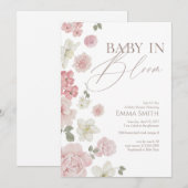 Baby In Bloom Pink Floral Baby Shower Kaart (Voorkant / Achterkant)