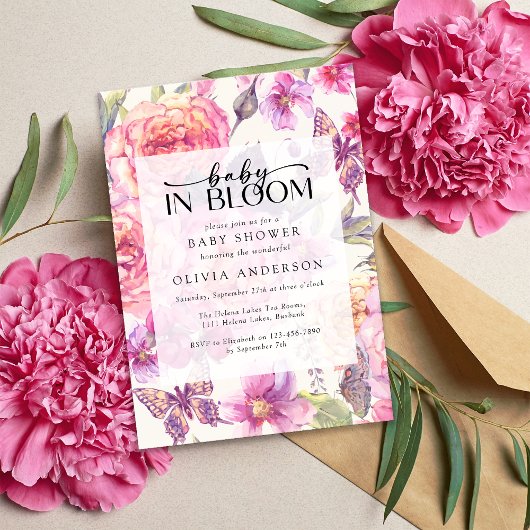 Baby in Bloom Pink Floral Baby shower Kaart