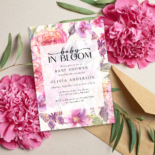 Baby in Bloom Pink Floral Baby shower Kaart