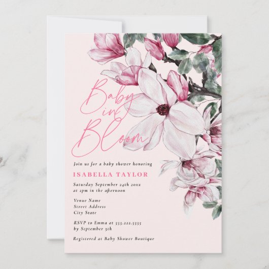 Baby in Bloom Pink Floral Baby shower Kaart (Voorkant)