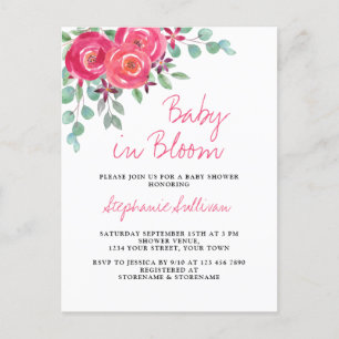Baby in Bloom Pink Floral Baby shower Uitnodiging Briefkaart