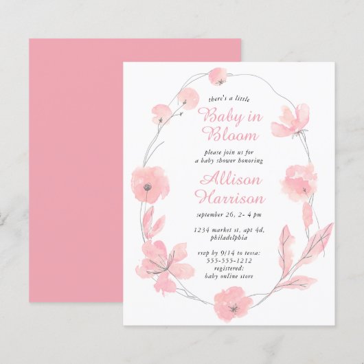 Baby in Bloom Pink Floral Budget Shower (Voorkant / Achterkant)