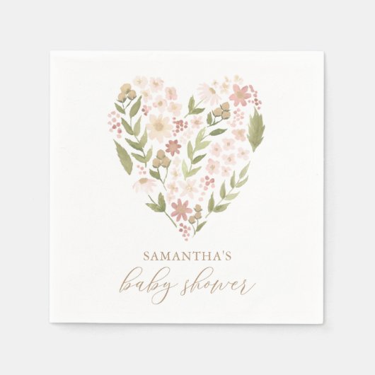 Baby in Bloom Pink Floral Heart Baby shower Servet (Voorkant)