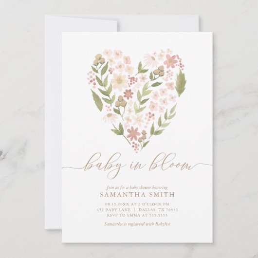 Baby in Bloom Pink Floral Heart Girl Baby shower Kaart (Voorkant)