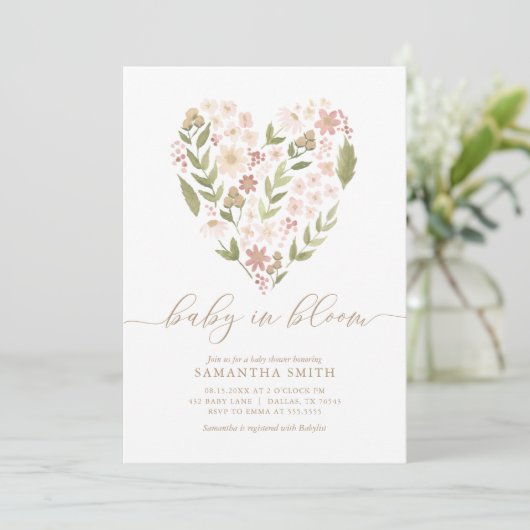 Baby in Bloom Pink Floral Heart Girl Baby shower Kaart (Staand voorkant)
