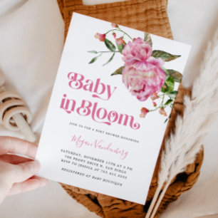 Baby in Bloom Pink Floral Invitation Kaart