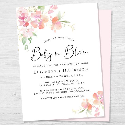 Baby in Bloom Pink Floral Shower Kaart