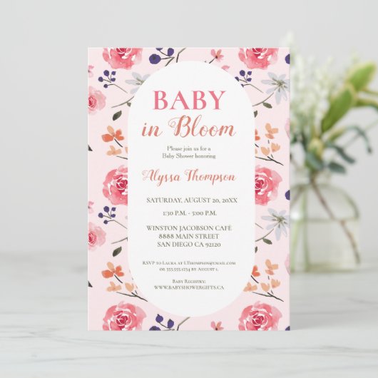 Baby in Bloom Pink Florals Custom Baby shower Kaart (Staand voorkant)