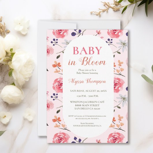 Baby in Bloom Pink Florals Custom Baby shower Kaart