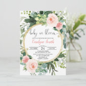 Baby in Bloom Pink Gold Greenery Baby shower Kaart (Staand voorkant)