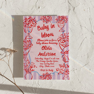 Baby in Bloom Pink Hand Drawn Flowers Baby shower Kaart