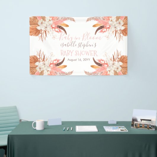 Baby in Bloom Pink Pampas Grass Boho Baby shower Spandoek (Beurs)