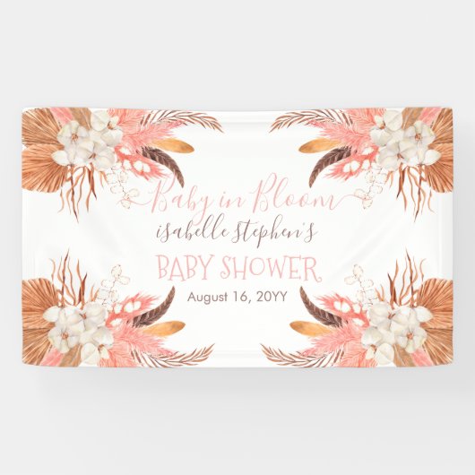 Baby in Bloom Pink Pampas Grass Boho Baby shower Spandoek (Horizontaal)