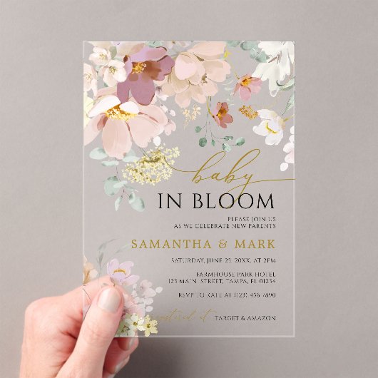 Baby in Bloom Pink & Red Wildflower Shower Acryl Uitnodigingen (Insitu (Draagbaar))