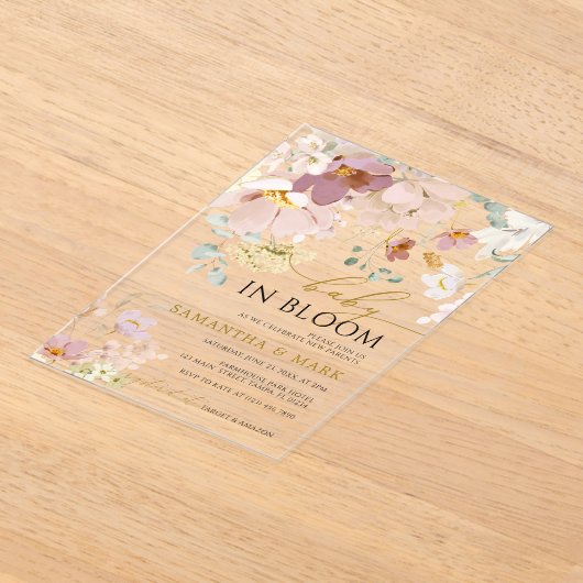 Baby in Bloom Pink & Red Wildflower Shower Acryl Uitnodigingen (Laagn)