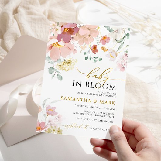 Baby in Bloom Pink & Red Wildflower Shower Kaart