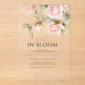 Baby in Bloom Pink Rose & Greenery Baby shower Acryl Uitnodigingen (Voorkant)