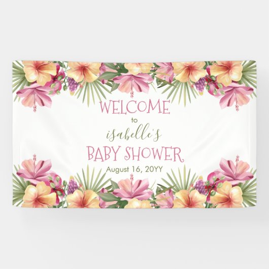 Baby in Bloom Pink Tropical Floral Baby shower Spandoek (Horizontaal)