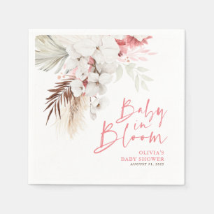 Baby in Bloom Pink White Floral Baby shower Servet