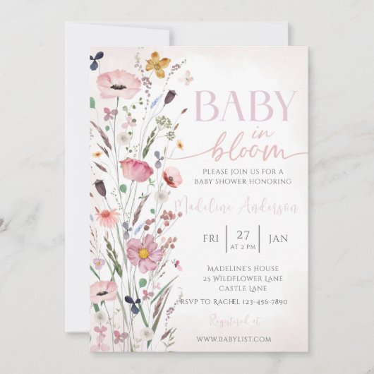 Baby in Bloom Pink Wildflower Baby shower Kaart (Voorkant)
