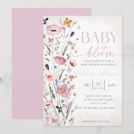 Baby in Bloom Pink Wildflower Baby shower Kaart (Voorkant / Achterkant)