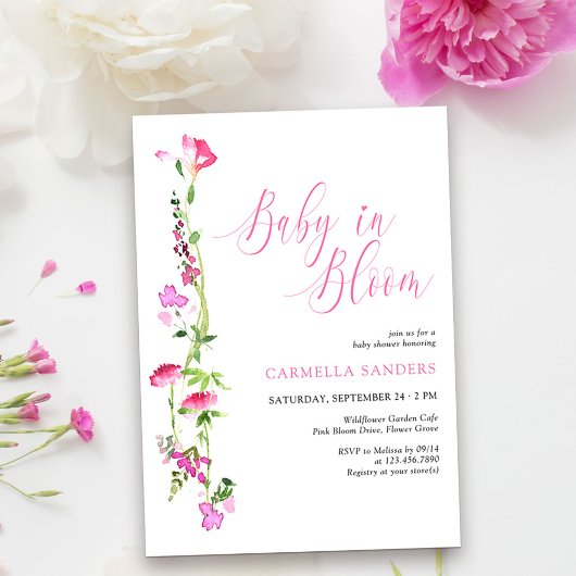 Baby in Bloom Pink Wildflower Baby shower Kaart