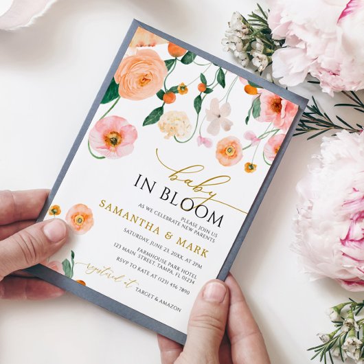 Baby in Bloom Poppies Flowers Shower Invitation Kaart