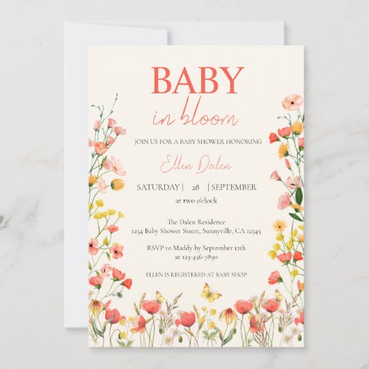 Baby in Bloom Pressed Wildflower Girl Baby shower Kaart (Voorkant)