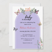 Baby in Bloom Purple Floral Butterfly Baby Shower  Kaart (Voorkant)