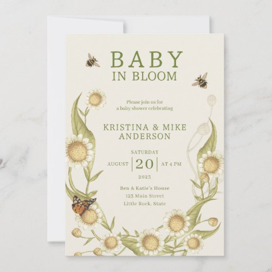 Baby in Bloom QR Code Douche Uitnodiging (Voorkant)
