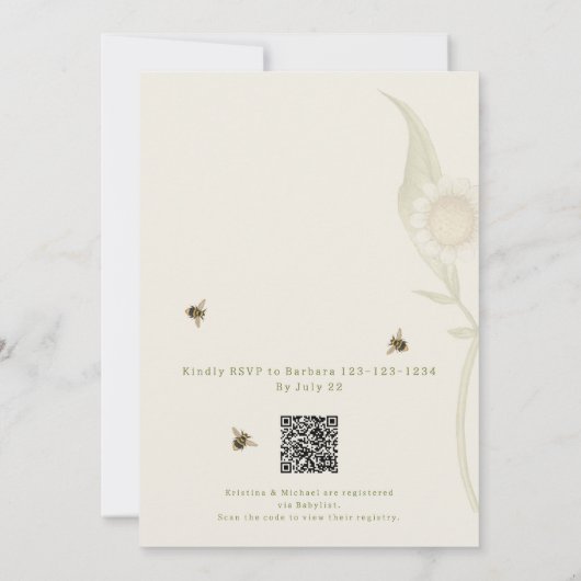 Baby in Bloom QR Code Douche Uitnodiging (Achterkant)