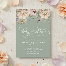 Baby In Bloom QR Sage Green Wildflower Baby Shower Kaart