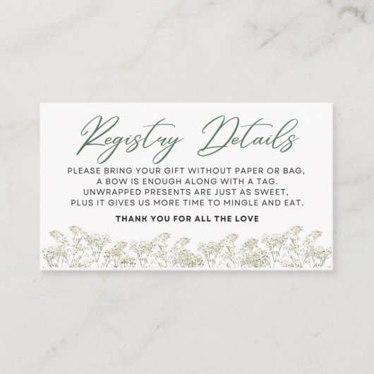 Baby in Bloom - Registratiegegevens - Groen Informatiekaartje (Voorkant)