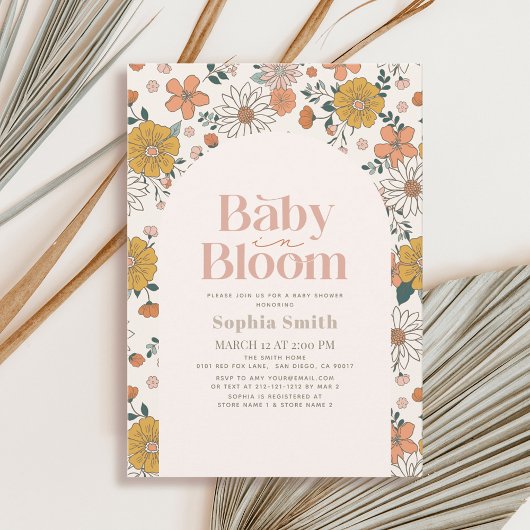 Baby in Bloom Retro Bloemenboog Roze Baby shower Kaart