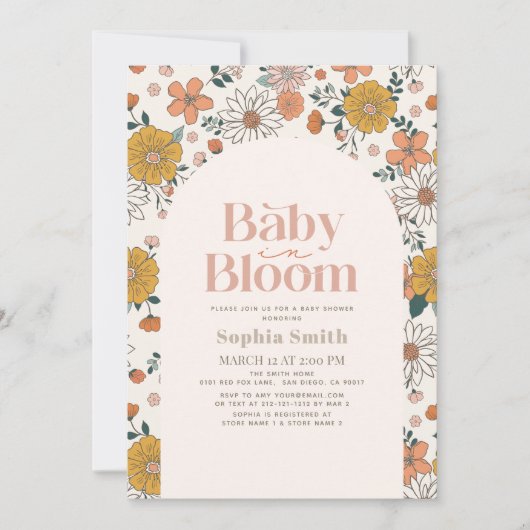 Baby in Bloom Retro Bloemenboog Roze Baby shower Kaart (Voorkant)
