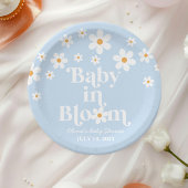 Baby in Bloom! Retro Daisy blauw boho Baby shower Papieren Bordje