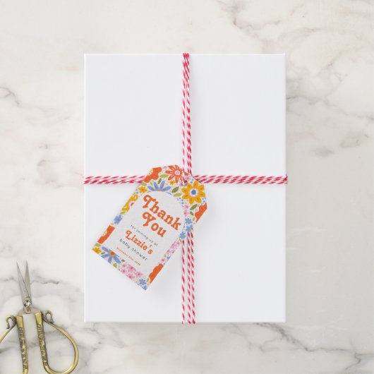 Baby in Bloom Retro Groovy Baby shower Bedankt Cadeaulabel (Met Touw)