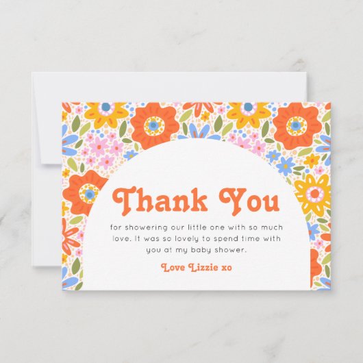 Baby in Bloom Retro Groovy Wildflowers Baby shower Bedankkaart (Voorkant)