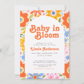 Baby in Bloom Retro Groovy Wildflowers Baby shower Kaart (Voorkant)