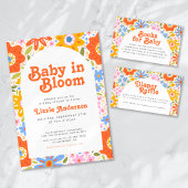 Baby in Bloom Retro Groovy Wildflowers Baby shower Kaart