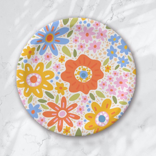 Baby in Bloom Retro Groovy Wildflowers Baby shower Papieren Bordje
