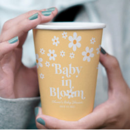 Baby in Bloom Retro Madeliefje geel Baby Shower Papieren Bekers