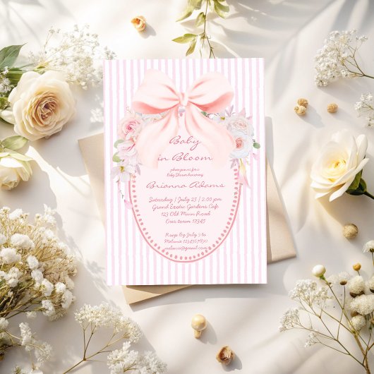 Baby in bloom retro preppy bow baby shower kaart