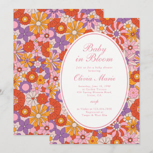 Baby in Bloom Retro Roze Groovy Baby Shower Kaart