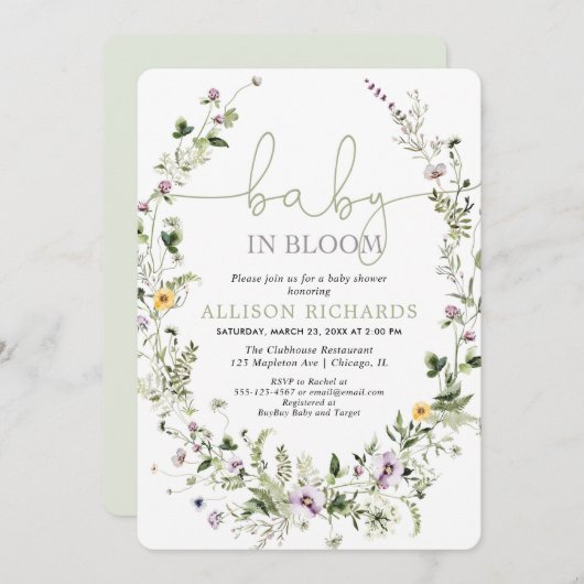 Baby in Bloom romantisch baby shower van wilde blo Kaart (Voorkant / Achterkant)