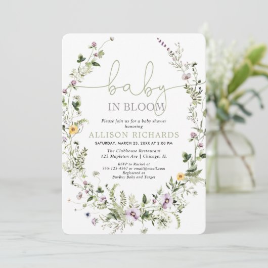 Baby in Bloom romantisch baby shower van wilde blo Kaart (Staand voorkant)