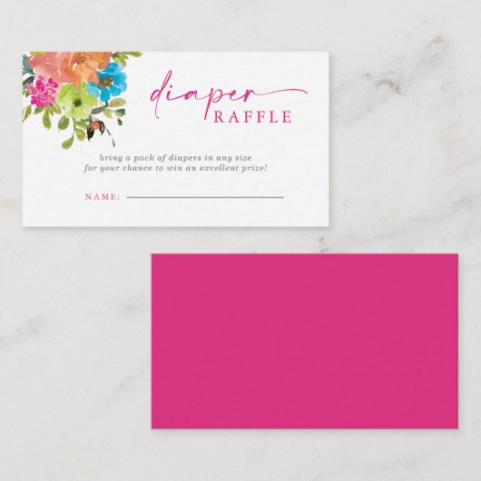 Baby in Bloom Roze Baby shower Luier Raffle Informatiekaartje (Voorkant / Achterkant)
